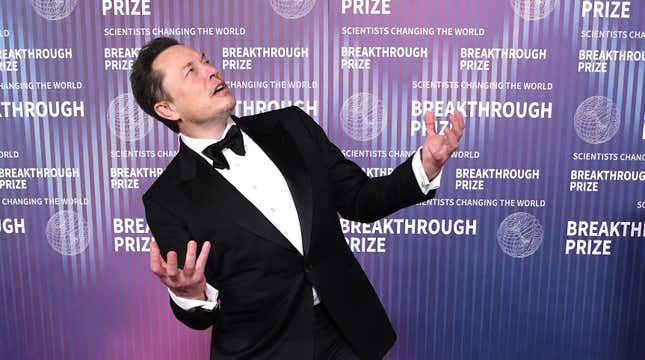  Elon Musk arrives at the 10th Annual Breakthrough Prize Ceremony at Academy Museum of Motion Pictures on April 13, 2024 in Los Angeles, California.